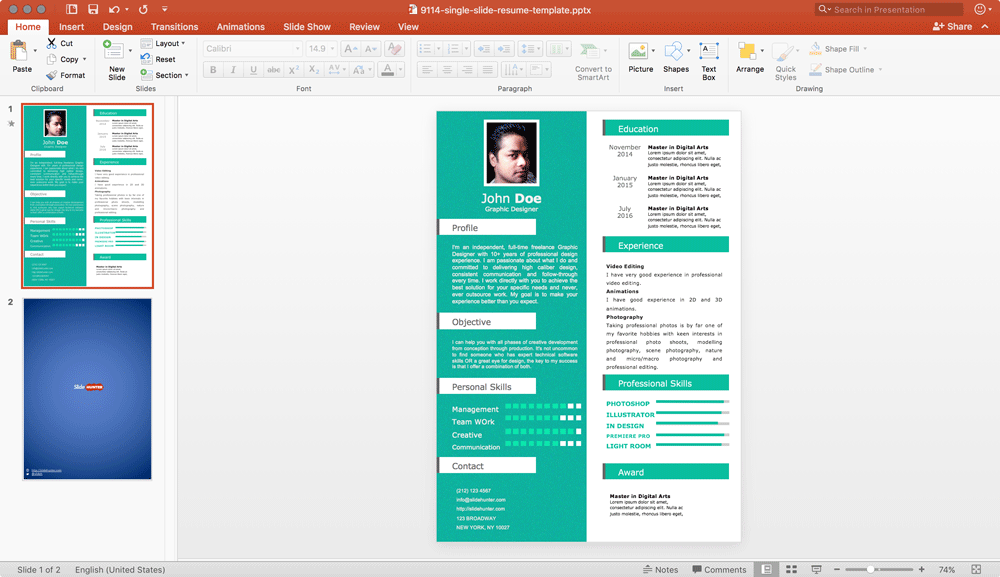 Free Single Slide Resume Template For PowerPoint Free PowerPoint 