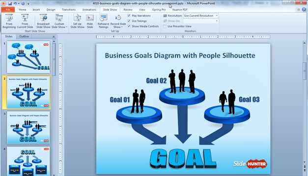 Business Goals Diagram Template For Powerpoint With People Silhouette