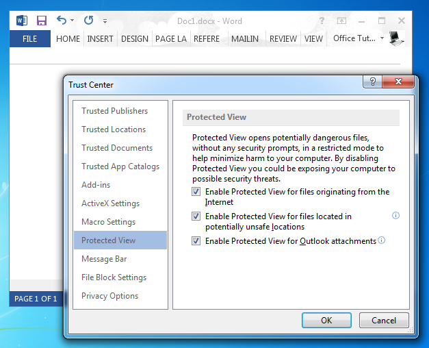 disable protected view microsoft word