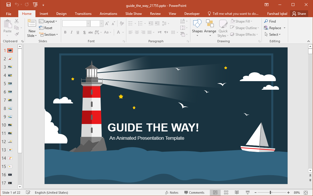 Animated guide the way lighthouse powerpoint template