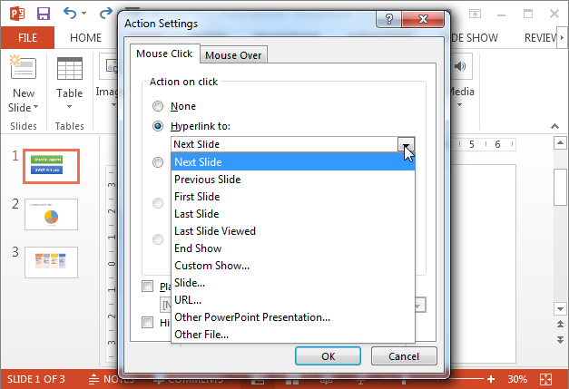 how do i link a slide to a button in powerpoint