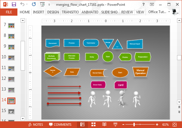 Merging Arrows Animated Flowchart Powerpoint Template Images And