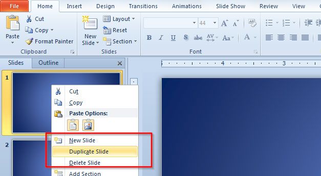 function of duplicate in presentation program