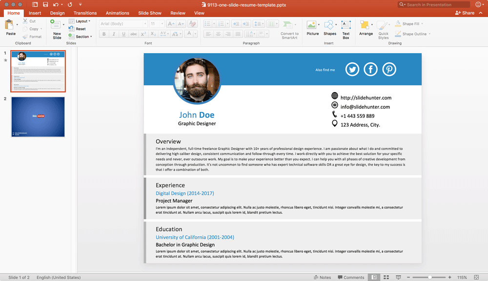 Free One Slide Resume Template For PowerPoint Free PowerPoint 
