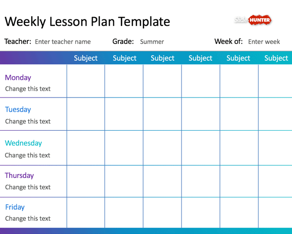 Free Weekly Lesson Plan Template for PowerPoint - Free PowerPoint ...