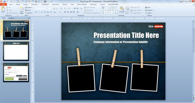 Free Widescreen Peg Grunge PowerPoint Template (16:9 ...