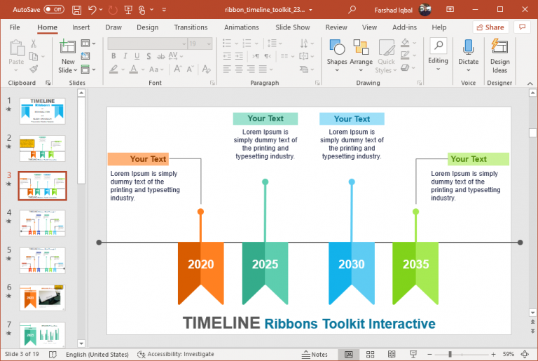 Interactive Timeline Ribbons PowerPoint Template