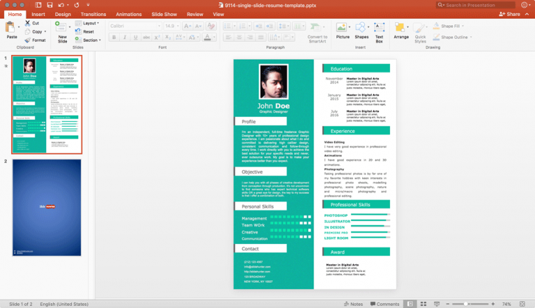 one slide resume ppt template free download