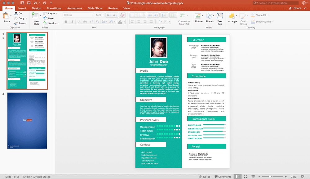 Free Single Slide Resume Template for PowerPoint Free PowerPoint
